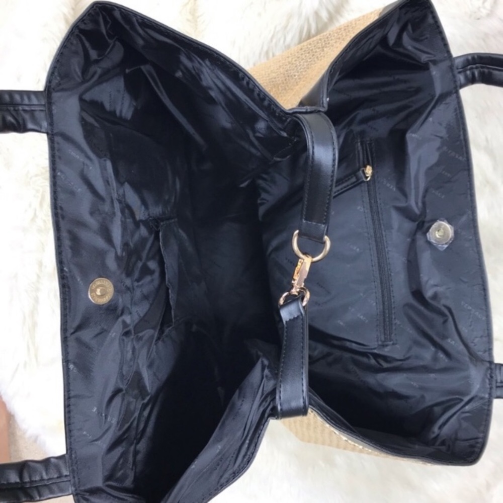 Versace Tote Purse Weekender Textured Bag Gold Metallic Large Shoulder Bag NEW - Picture 5 of 7